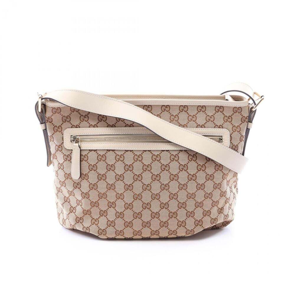 Gucci GG Canvas Shoulder Bag/Handbag, and Leather, Women's, Beige/White, 388930